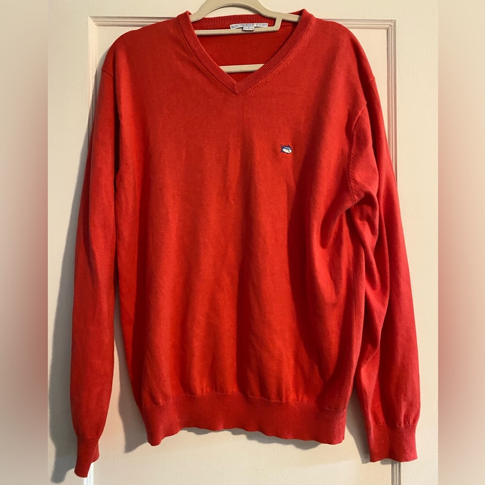 Southern Tide V-Neck Summer Beach Vacation Orange Sweater Coral Size Medium